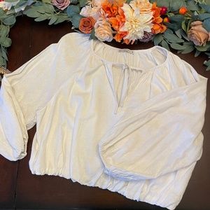 Abercrombie Fitch Boho Bubble Crop Top Women XXL Linen Blend Romantic Cottage
